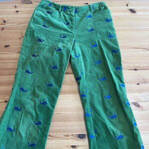 Vintage Lilly Pulitzer Pants Women's Green Corduroy Whale Embroidered Logo